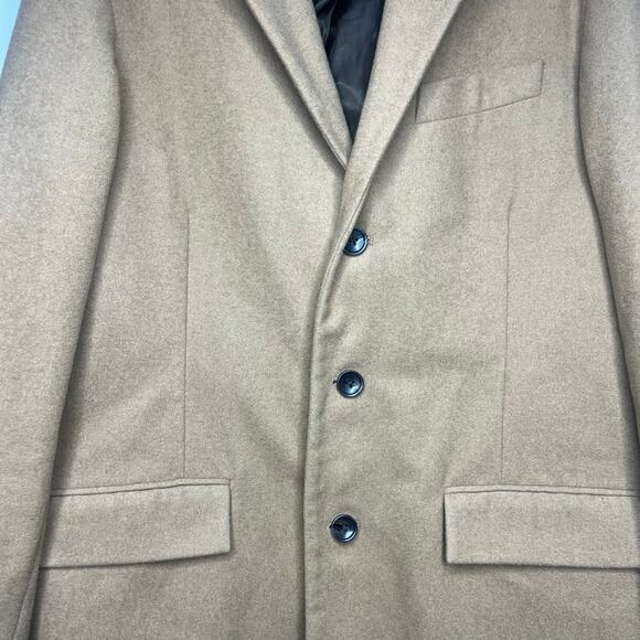 Banana Republic Men's Chesterfield Coat Sz L Camel Wool Blend Topcoat 3-Button - Picture 4 of 16